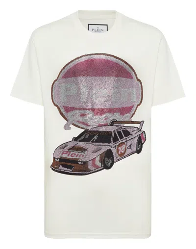 PHILIPP PLEIN JERSEY T-SHIRT ROUND NECK SS STRASS CARS RACING