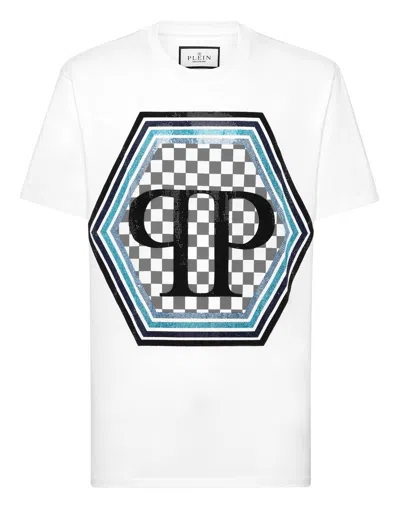 PHILIPP PLEIN JERSEY T-SHIRT ROUND NECK SS STRASS HEXAGON