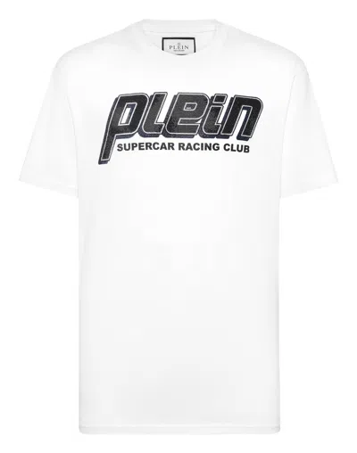 PHILIPP PLEIN JERSEY T-SHIRT ROUND NECK SS STRASS RACING CLUB
