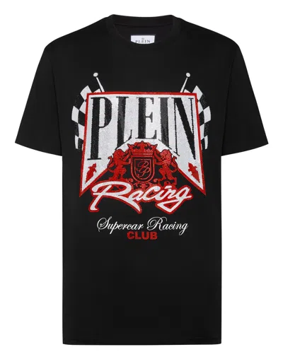 PHILIPP PLEIN JERSEY T-SHIRT ROUND NECK SS STRASS RACING CLUB