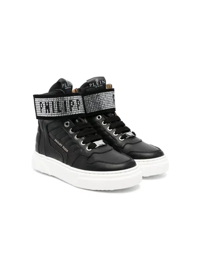 PHILIPP PLEIN JUNIOR CRYSTAL-EMBELLISHED LEATHER SNEAKERS