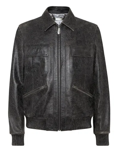PHILIPP PLEIN LEATHER COSTER BOMBER JACKET LS
