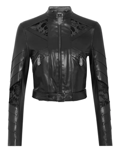 PHILIPP PLEIN LEATHER FITTED BIKER LACE