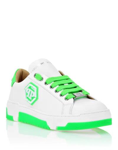 PHILIPP PLEIN LEATHER LO-TOP SNEAKERS HEXAGON