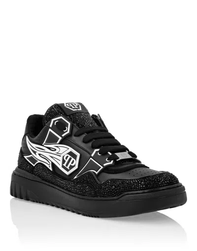 PHILIPP PLEIN LEATHER LOW-TOP SNEAKERS MOON WALKER