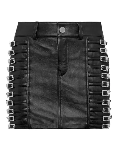 PHILIPP PLEIN LEATHER SKIRT MINI CRYSTAL SKULL