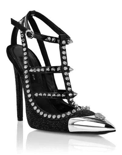 PHILIPP PLEIN LEATHER STRASS SANDALS HIGH HEELS STUDS