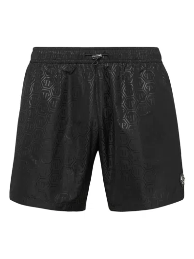 PHILIPP PLEIN LOGO-EMBOSSED SWIM SHORTS