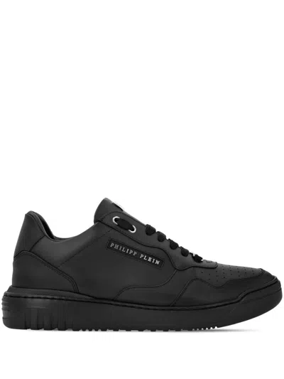 PHILIPP PLEIN LOGO-LETTERING LEATHER TRAINERS