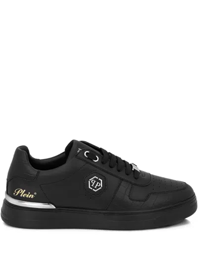 PHILIPP PLEIN LOGO PLAQUE LEATHER TRAINERS