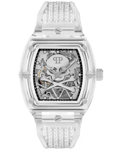 PHILIPP PLEIN MEN'S AUTOMATIC SKELETON TRANSPARENT TPU STRAP WATCH 44X56MM