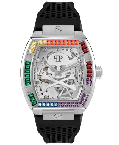 PHILIPP PLEIN MEN'S AUTOMATIC THE KELETON BLACK SILICONE STRAP WATCH 44MM