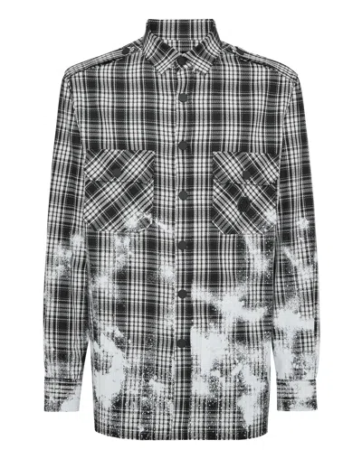 PHILIPP PLEIN PADDED VINTAGE CHECKED MILITARY OVERSHIRT LS GOTHIC PLEIN