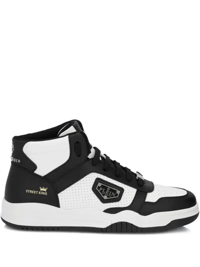 PHILIPP PLEIN PERFORATED LOGO MID-TOP TRAINERS