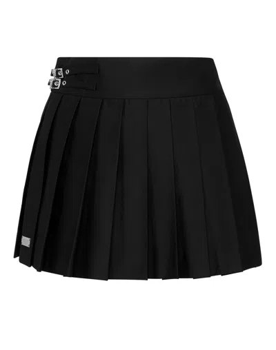 PHILIPP PLEIN PLEATED MINI SKIRT SKULL