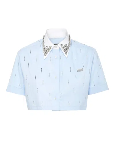 PHILIPP PLEIN POPLIN CROPPED SHIRT SS STRASS