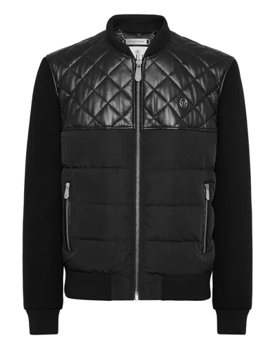 PHILIPP PLEIN PUFFER LEATHER BOMBER JACKET LS