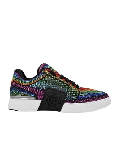 PHILIPP PLEIN STRASS HEXAGON LO-TOP SNEAKERS