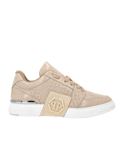 PHILIPP PLEIN CROC-EMBOSSED LACE-UP SNEAKERS