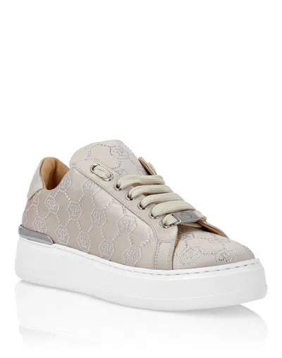 PHILIPP PLEIN SATIN LO TOP SNEAKERS MONOGRAM STRASS