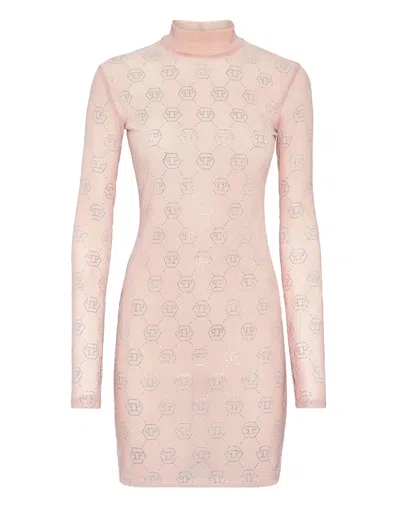 PHILIPP PLEIN SHIRT DRESS MONOGRAM STRASS