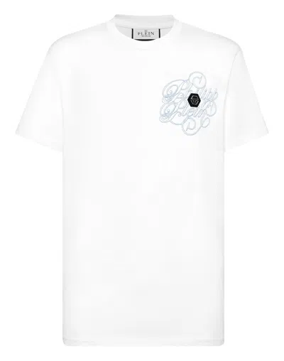PHILIPP PLEIN T-SHIRT ROUND NECK PLEIN COURSIVE STONES