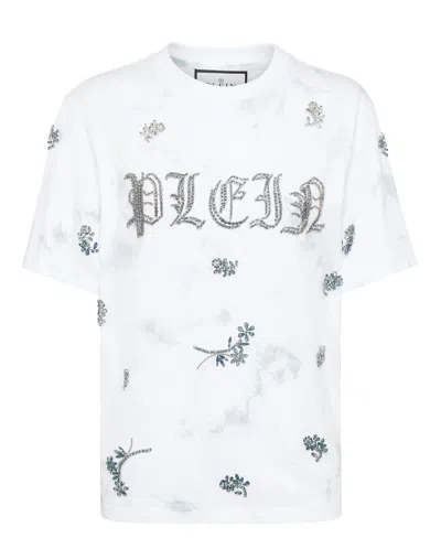 PHILIPP PLEIN TIE-DYE T-SHIRT MAN FIT ROUND NECK SS FLOWERS
