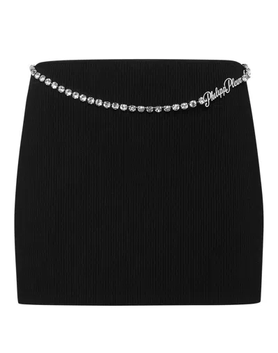PHILIPP PLEIN VISCOSE STRETCH MINI SKIRT SIGNATURE