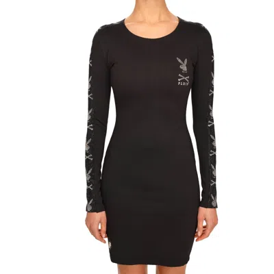 PHILIPP PLEIN PHILIPP PLEIN X PLAYBOY KURZES BUNNY KLEID MIT KRISTALLEN UND LOGO SCHWARZ 08483