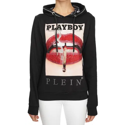 PHILIPP PLEIN PHILIPP PLEIN X PLAYBOY LIPPEN HOODIE SWEATSHIRT KRISTALLE LOGO SCHWARZ 08479