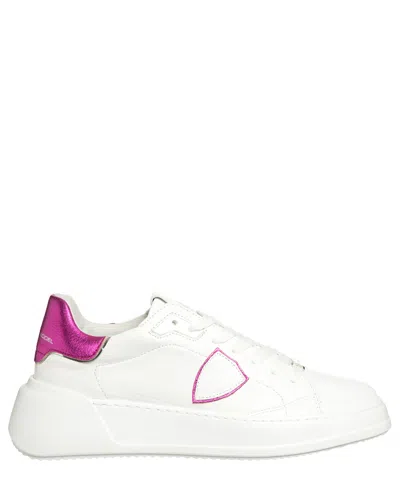 PHILIPPE MODEL PHILIPPE MODEL SNEAKER DAMEN TEMPLE BJLD-WM01 BLANC - FUCSIA LEDER LOGO SCHUHE