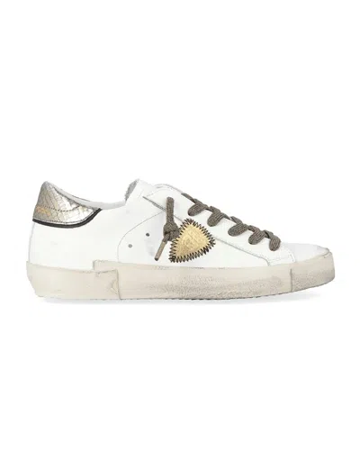 PHILIPPE MODEL WOMEN'S SNEAKERS PHILIPPE MODEL PARIS ♪ VMP4 - TROPEZ X VEAU METAL PYTHON BLANC BRONZE