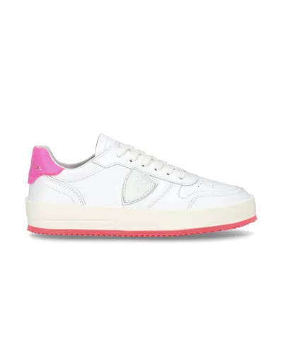 PHILIPPE MODEL WOMEN'S SNEAKERS PHILIPPE MODEL PARIS ♪ VN02 - NICE LOW VEAU NEON BLANC/FUCSIA