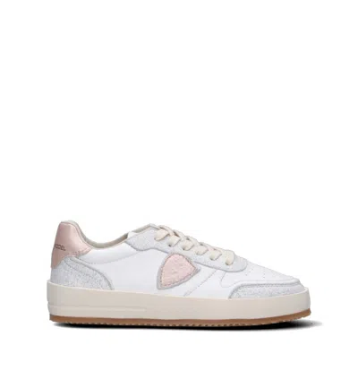 PHILIPPE MODEL WOMEN'S SNEAKERS PHILIPPE MODEL PARIS ♪ VX05 - NICE LOW VINTAGE MIXAGE_BLANC ROSES