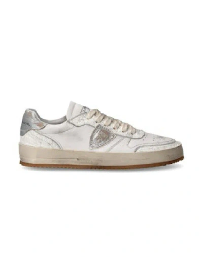 PHILIPPE MODEL WOMEN'S SNEAKERS PHILIPPE MODEL PARIS ♪ WM01 - NICE LOW VINTAGE METAL_BLANC SILVER