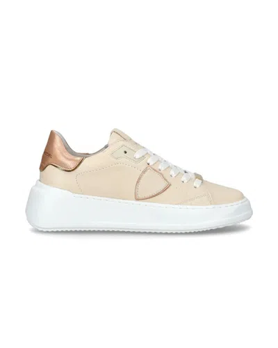 PHILIPPE MODEL WOMEN'S SNEAKERS PHILIPPE MODEL PARIS ♪ WM03 - THREE TEMPLE COUX METAL/NUDE ROSE