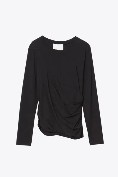 3.1 PHILLIP LIM LONG SLEEVE DRAPED COTTON JERSEY T-SHIRT