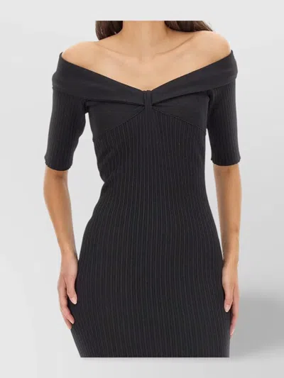 PHILOSOPHY DI LORENZO SERAFINI SHOULDER MIDI DRESS RIBBED TEXTURE