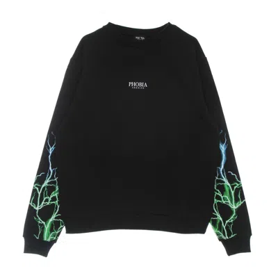 PHOBIA LIGHTNING CREWNECK MEN'S LIGHTWEIGHT CREWNECK SWEATSHIRT BLACK/GREEN/LIGHTBLUE