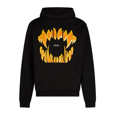 PHOBIA MEN'S LIGHTWEIGHT HOODED SWEATSHIRT MOUTH PRINT HOODIE BLACK/ORANGE