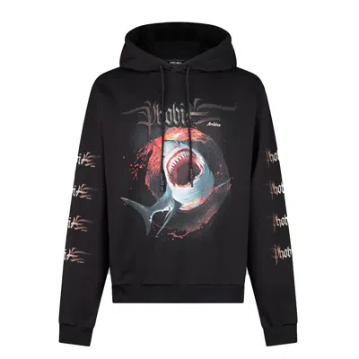 PHOBIA MEN'S LIGHTWEIGHT HOODED SWEATSHIRT SHARK PRINT HOODIE BLACK