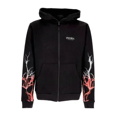 PHOBIA MEN'S LIGHTWEIGHT ZIP HOODIE LIGHTNING ZIP HOODIE BLACK/RED/GREY