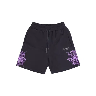 PHOBIA MEN'S TRACKSUIT SHORTS COBWEB PRINT SHORTS BLACK/PURPLE