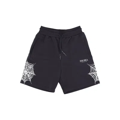 PHOBIA MEN'S TRACKSUIT SHORTS COBWEB PRINT SHORTS BLACK/WHITE