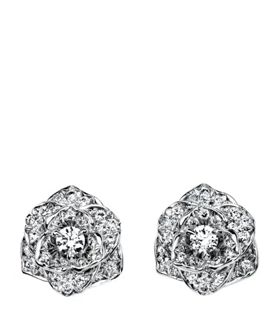PIAGET WHITE GOLD AND DIAMOND ROSE STUD EARRINGS