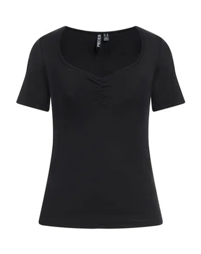 PIECES PIECES WOMAN T-SHIRT BLACK SIZE M COTTON, ELASTANE