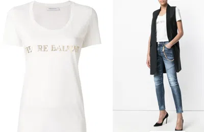 PIERRE BALMAIN PIERRE BALMAIN ICONIC OFF-WHITE LOGOSHIRT LOGO BRAND SHIRT T-SHIRT TOP BLUSE 40