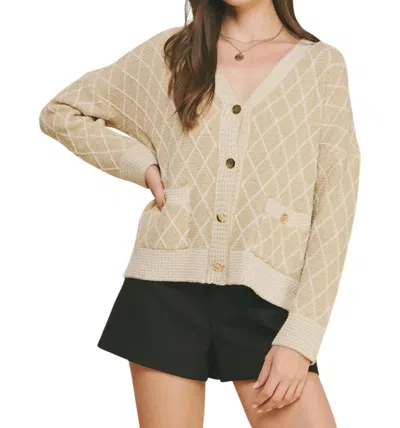 PINCH DIAMOND PATTERN CARDIGAN IN BEIGE