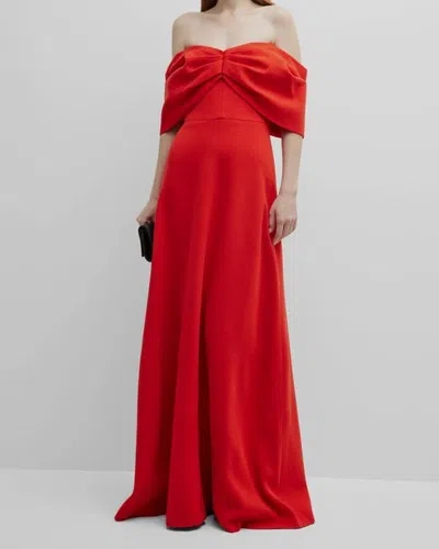 PINK ROSE $2990 LELA ROSE WOMEN RED BOW OFF-SHOULDER WOOL A-LINE GOWN DRESS SIZE 6