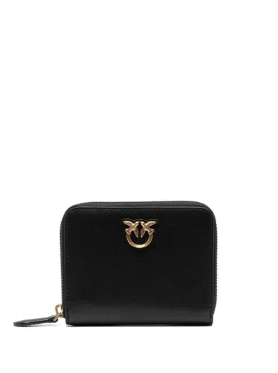 PINKO BLACK ZIP-AROUND WALLET WITH LOVE BIRDS DETAIL IN LEATHER WOMAN